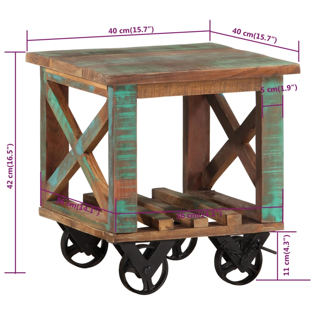 Table d'appoint avec roulettes 40x40x42 cm Bois de récupération - XIOS