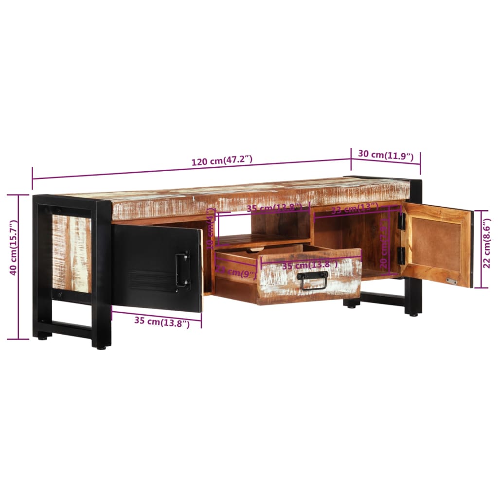 Meuble TV 120x30x40 cm Bois massif de récupération - XIOS