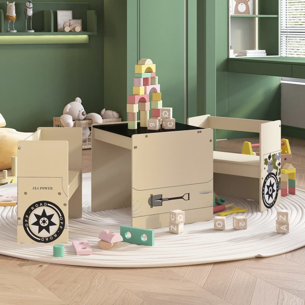 Table et chaises enfant 3 pcs Véhicule tout-terrain MDF Meubles pour bébés & tout-petits vidaXL