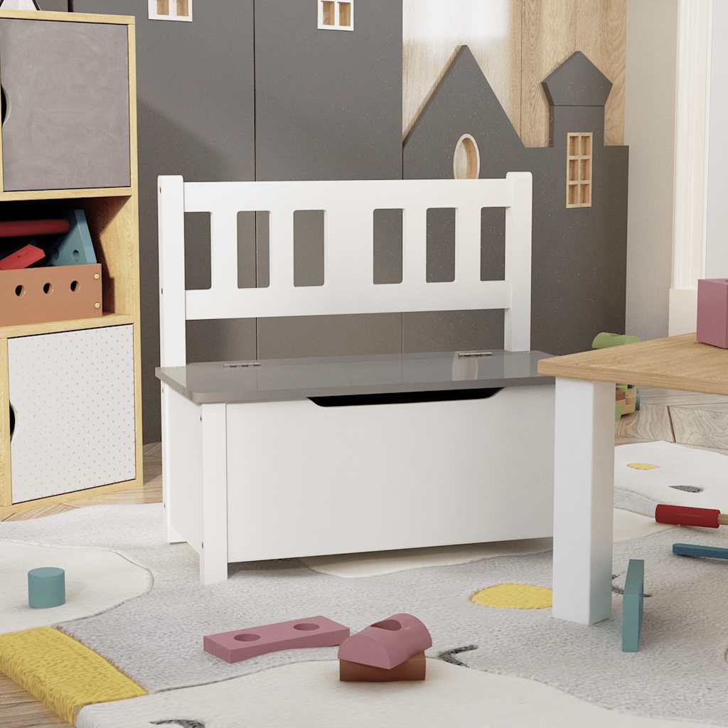 Banc de rangement pour enfants Blanc et gris 60x30x55 cm MDF Meubles pour bébés & tout-petits vidaXL
