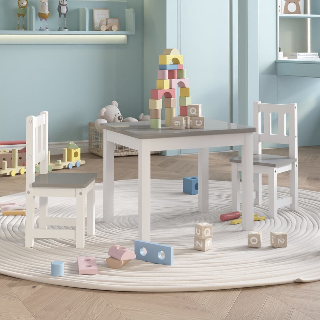 Ensemble de table et chaises enfants 3 pcs Blanc et gris MDF Meubles pour bébés & tout-petits vidaXL