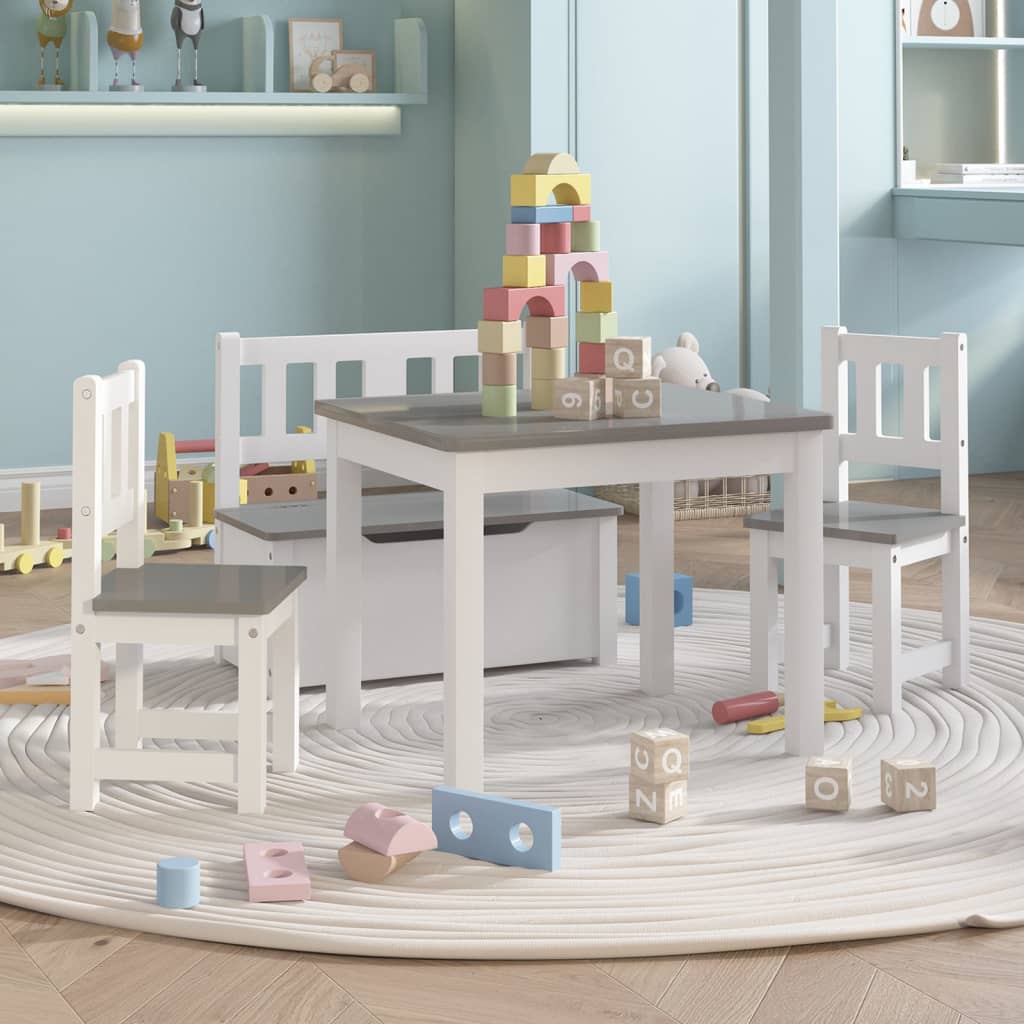 Ensemble de table et chaises enfants 4 pcs Blanc et gris MDF Meubles pour bébés & tout-petits vidaXL