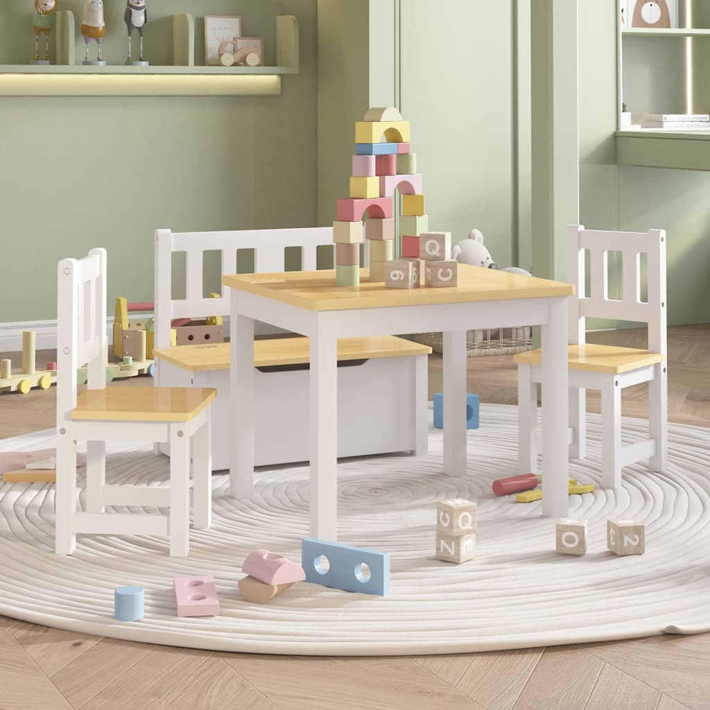 Ensemble de table et chaises enfants 4 pcs Blanc et beige MDF Meubles pour bébés & tout-petits vidaXL