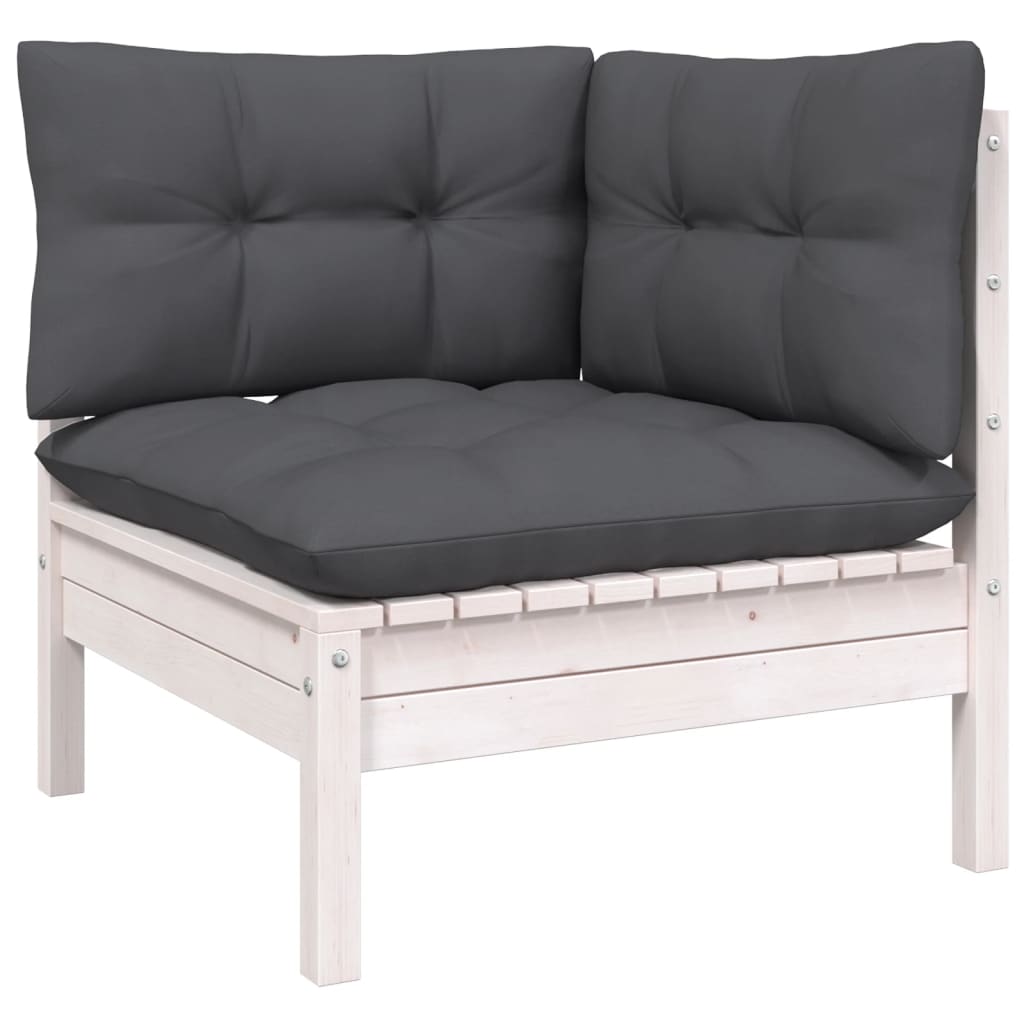 Canapé d'angle de jardin avec coussins Blanc Bois de pin massif Éléments pour canapés modulables de jardin vidaXL
