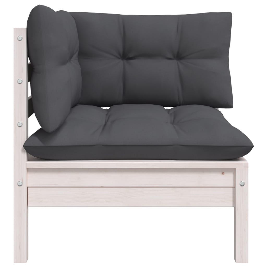 Canapé d'angle de jardin avec coussins Blanc Bois de pin massif Éléments pour canapés modulables de jardin vidaXL