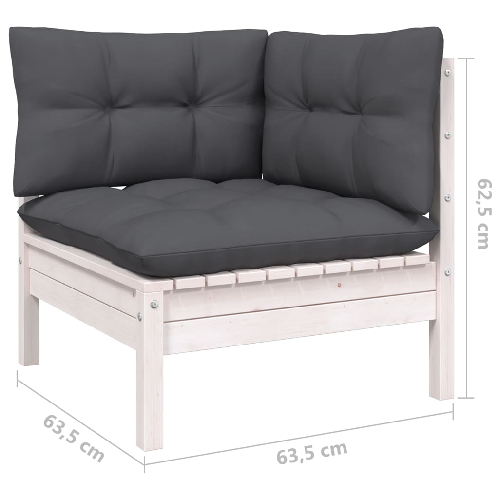 Canapé d'angle de jardin avec coussins Blanc Bois de pin massif Éléments pour canapés modulables de jardin vidaXL