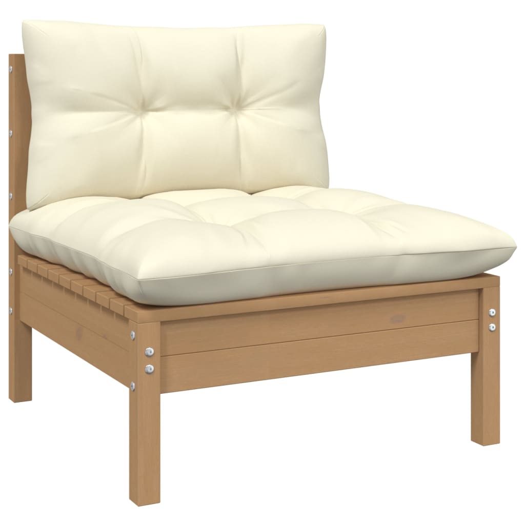 Canapé central de jardin avec coussins Marron miel Bois de pin Éléments pour canapés modulables de jardin vidaXL