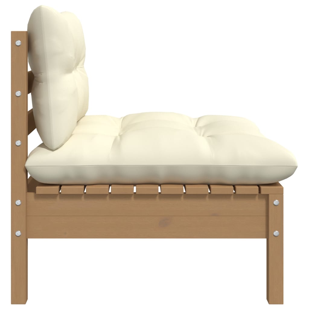 Canapé central de jardin avec coussins Marron miel Bois de pin Éléments pour canapés modulables de jardin vidaXL