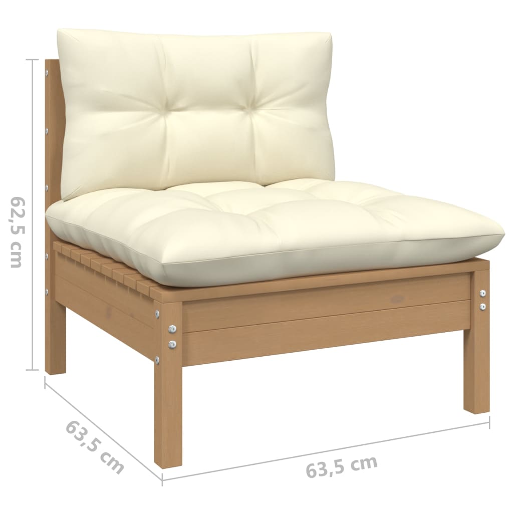 Canapé central de jardin avec coussins Marron miel Bois de pin Éléments pour canapés modulables de jardin vidaXL