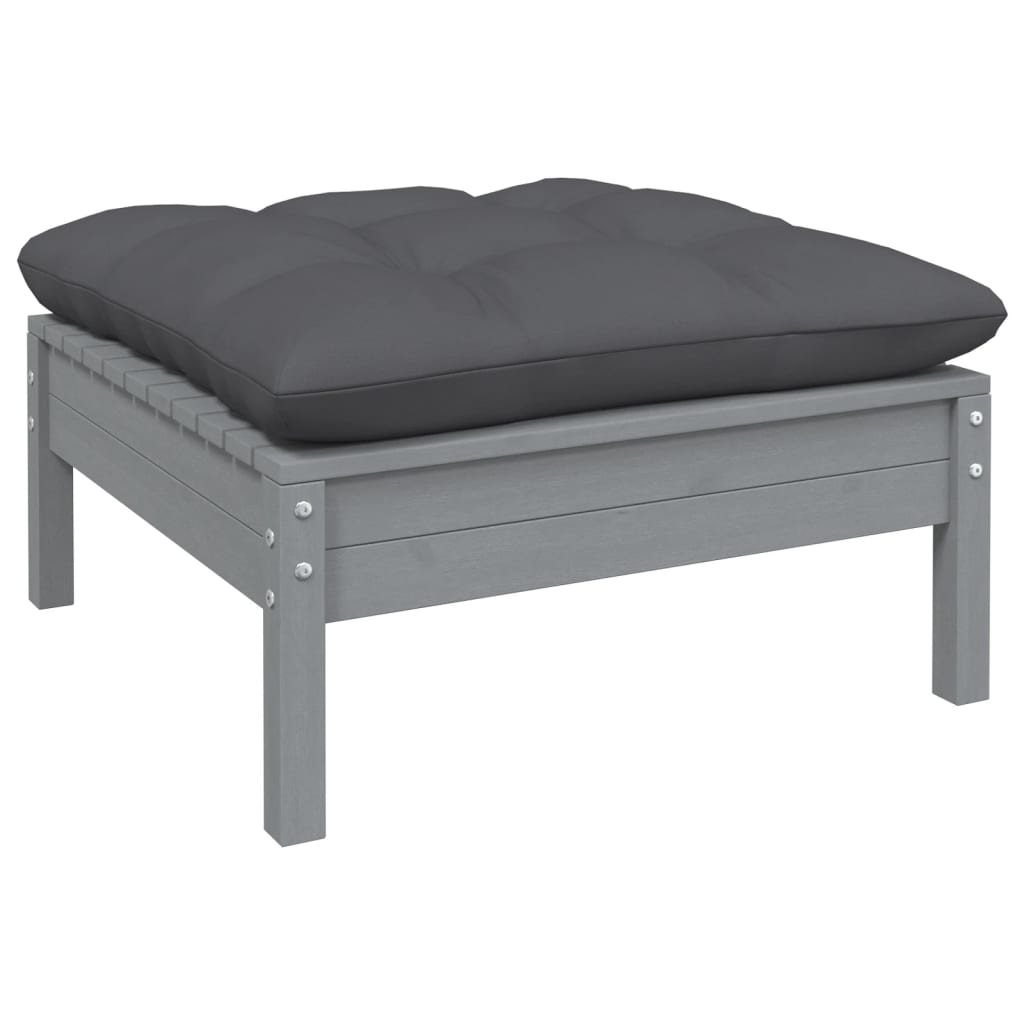 Repose-pied de jardin avec coussin anthracite Bois de pin gris Éléments pour canapés modulables de jardin vidaXL