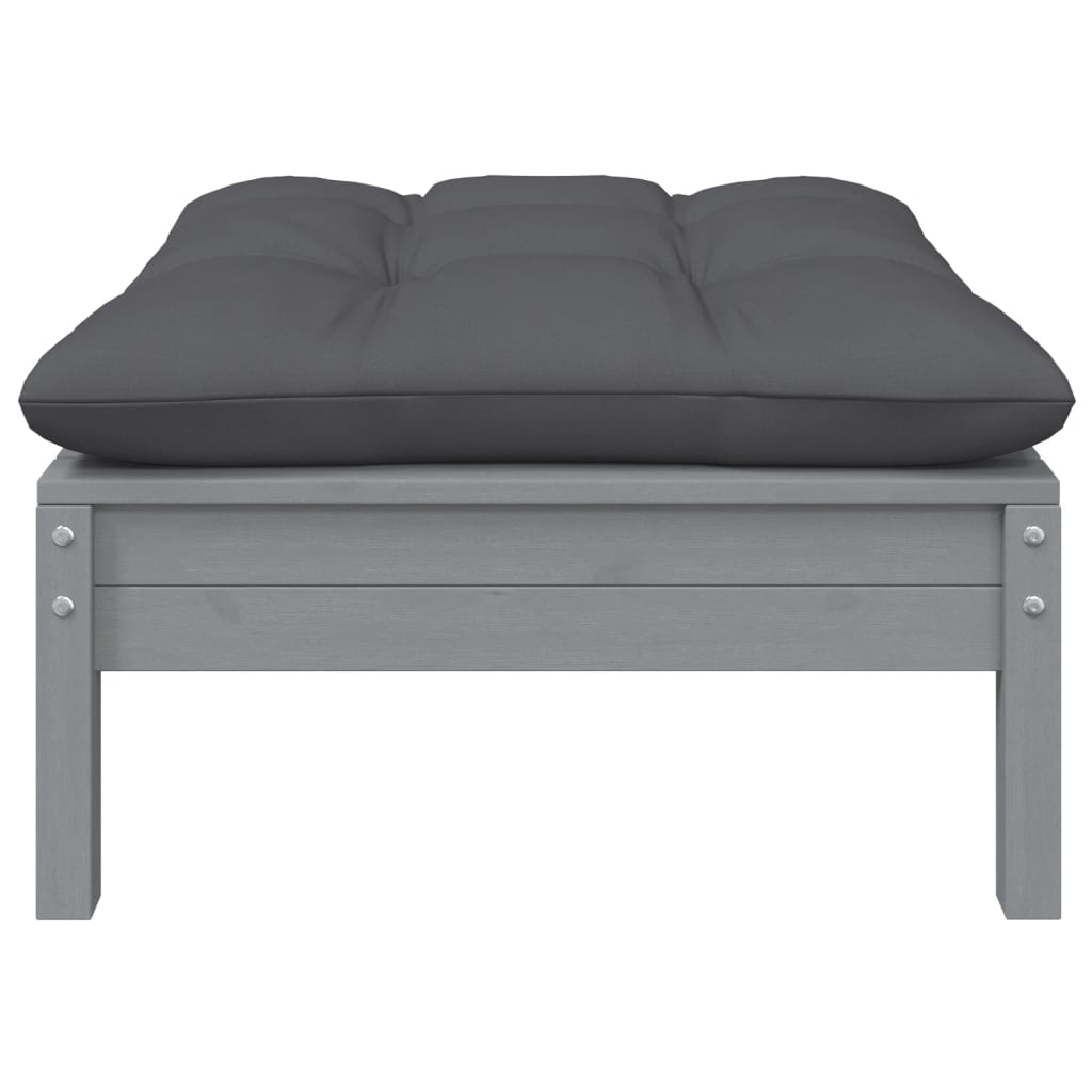 Repose-pied de jardin avec coussin anthracite Bois de pin gris Éléments pour canapés modulables de jardin vidaXL