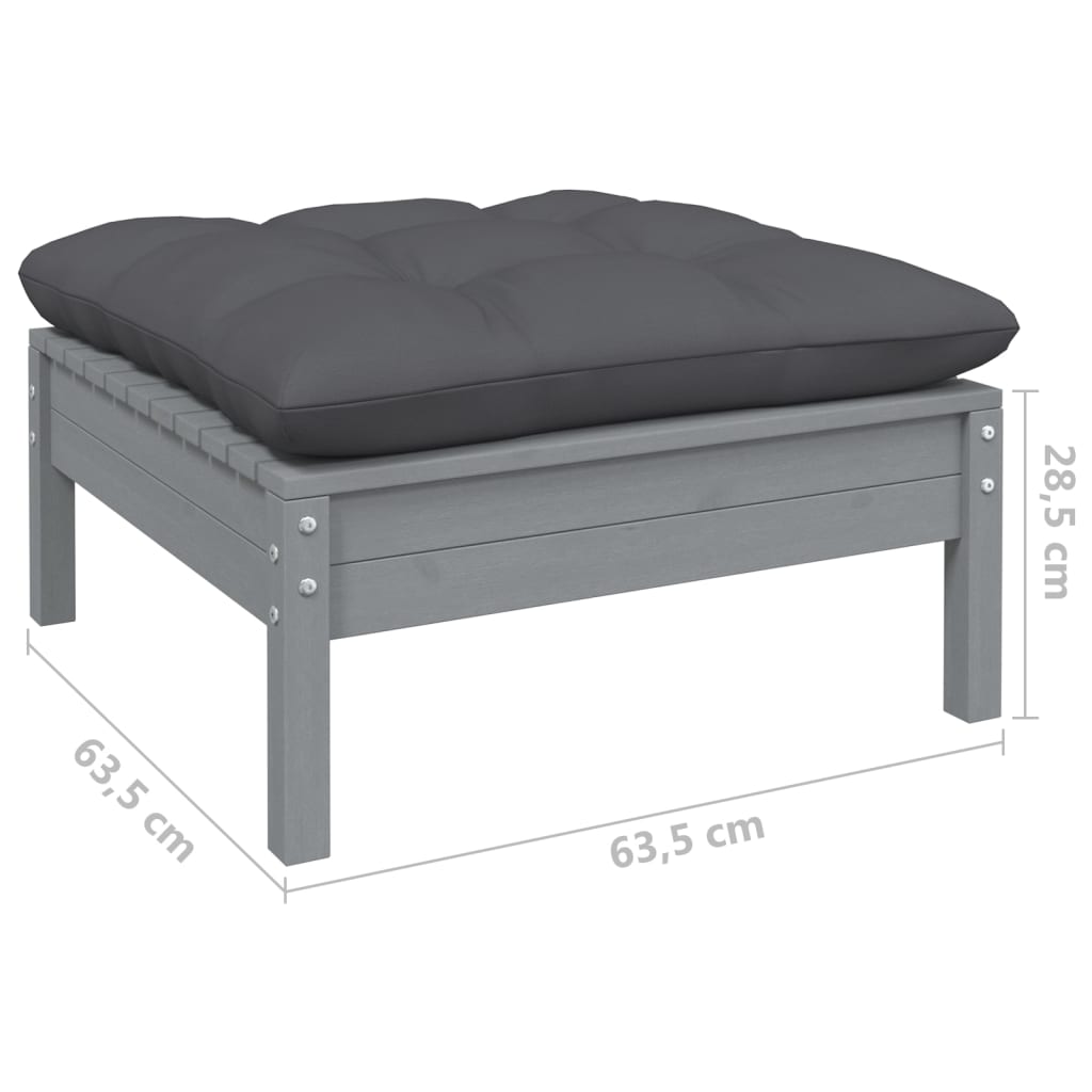 Repose-pied de jardin avec coussin anthracite Bois de pin gris Éléments pour canapés modulables de jardin vidaXL