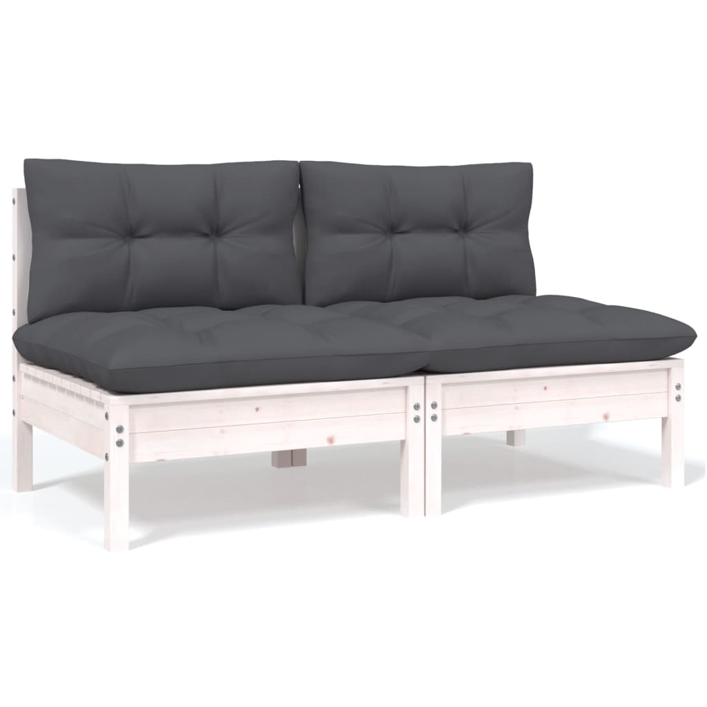 Canapé 2 places de jardin et coussins Blanc Bois de pin solide Éléments pour canapés modulables de jardin vidaXL