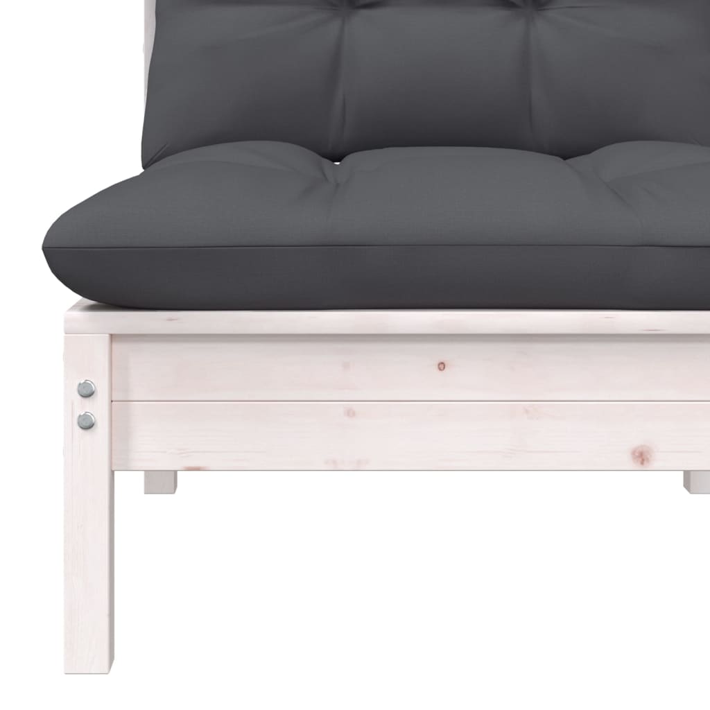 Canapé 2 places de jardin et coussins Blanc Bois de pin solide Éléments pour canapés modulables de jardin vidaXL