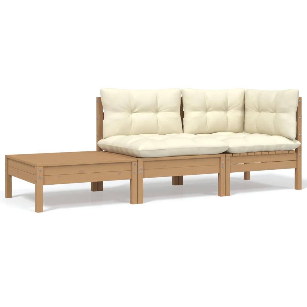 Salon de jardin 3 pcs avec coussins crème bois de pin massif Éléments pour canapés modulables de jardin vidaXL