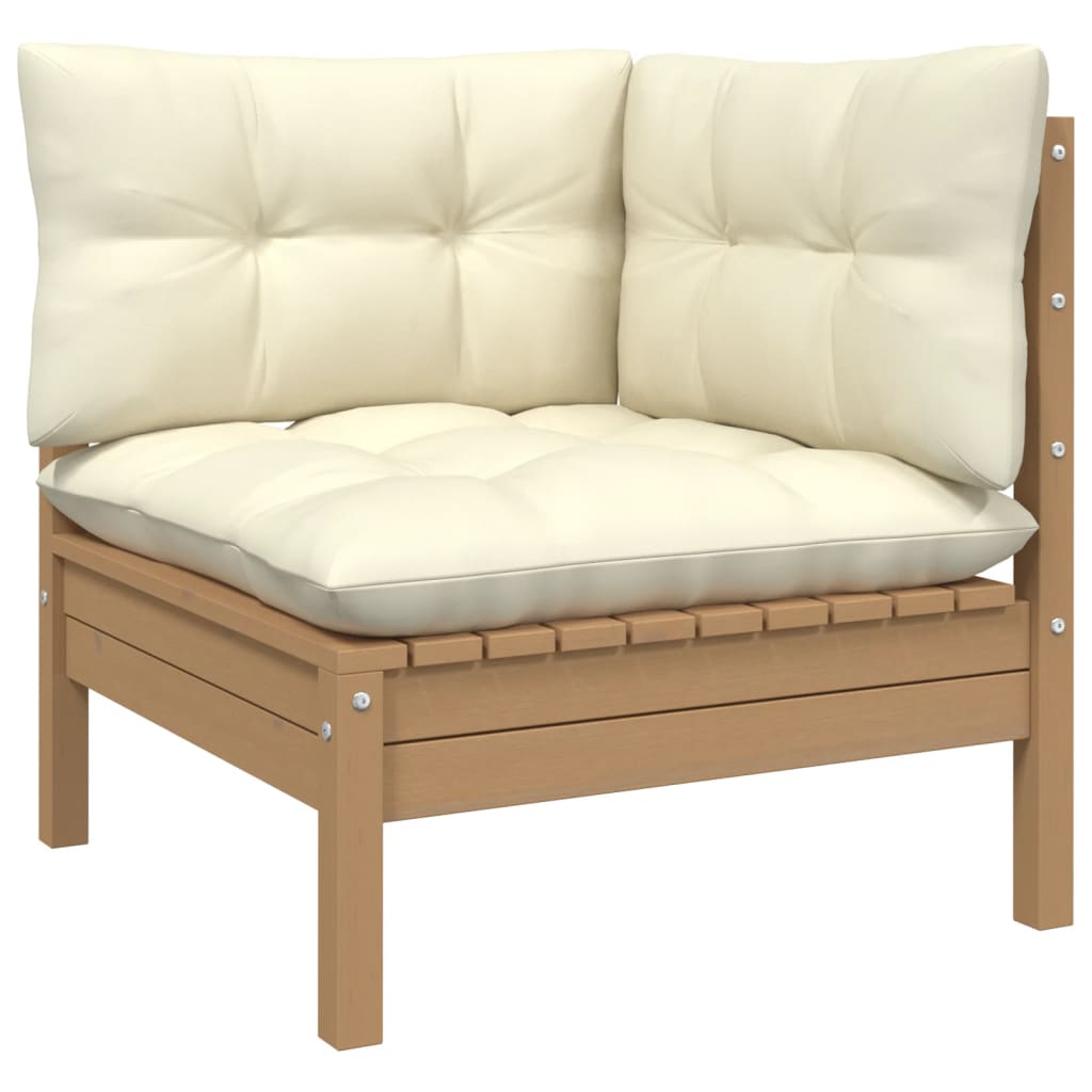 Salon de jardin 3 pcs avec coussins crème bois de pin massif Éléments pour canapés modulables de jardin vidaXL