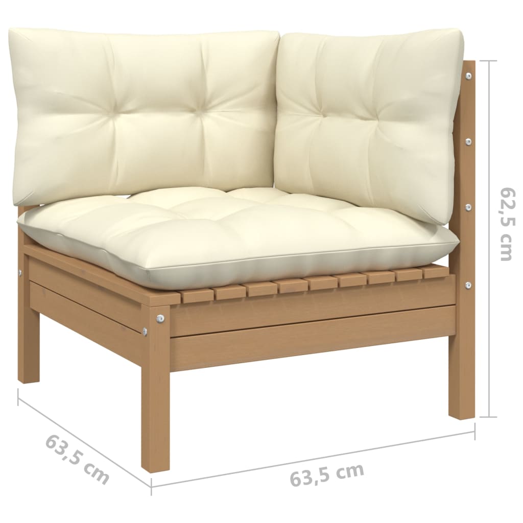Salon de jardin 3 pcs avec coussins crème bois de pin massif Éléments pour canapés modulables de jardin vidaXL