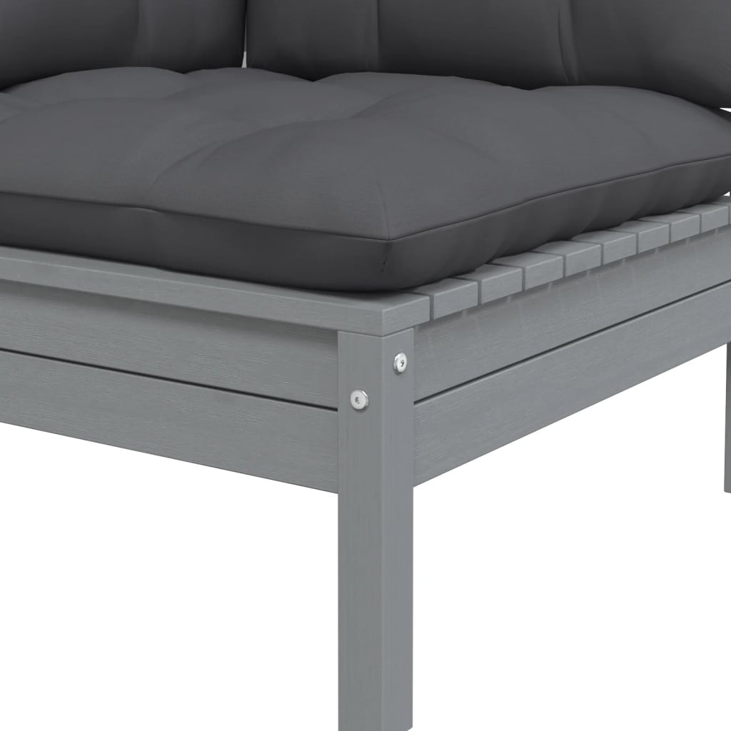 Salon de jardin 3 pcs avec coussins Gris Bois de pin massif Éléments pour canapés modulables de jardin vidaXL