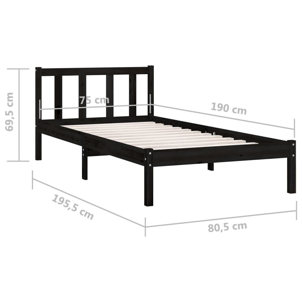 Cadre de lit sans matelas noir bois massif - XIOS