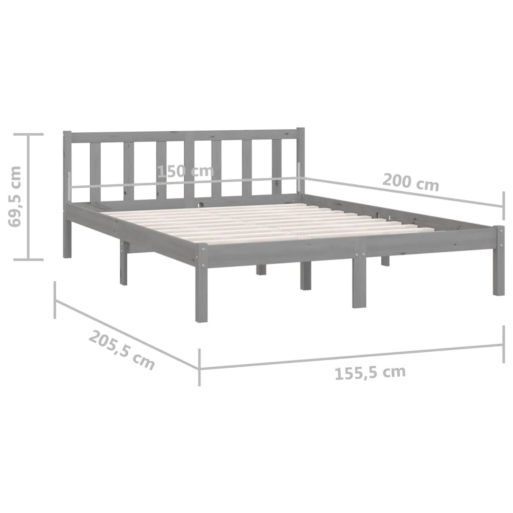 Cadre de lit sans matelas gris bois de pin massif - XIOS