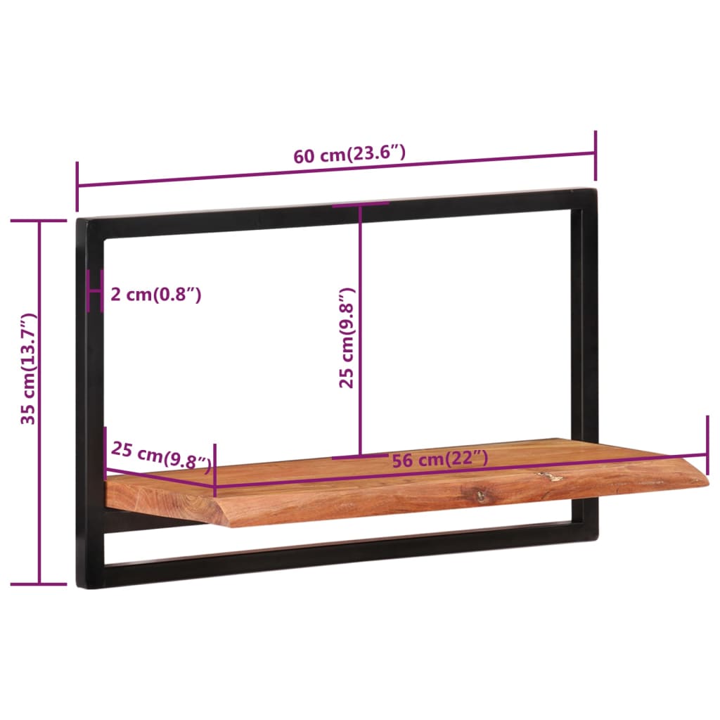Étagères murales 2 pcs 60x25x35 cm Bois d'acacia et acier - XIOS