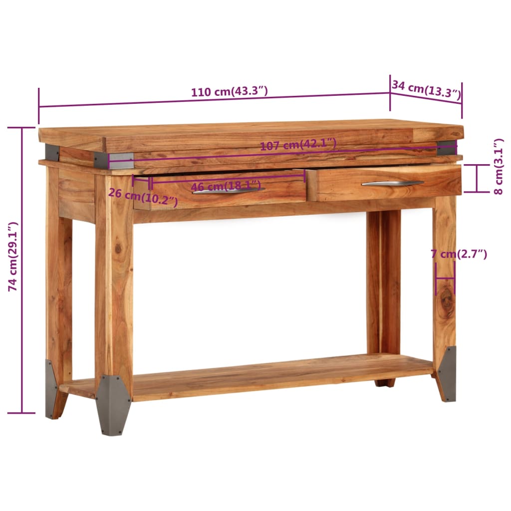 Table console 110x34x74 cm Bois d'acacia massif - XIOS