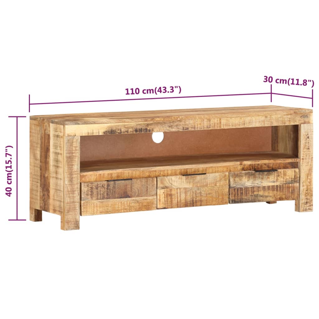Meuble TV 110x30x40 cm Bois de manguier brut - XIOS