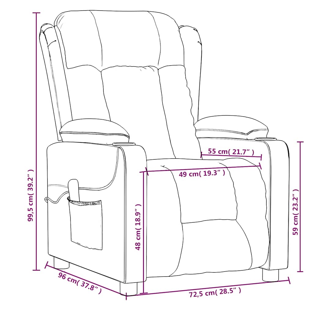 Fauteuil de massage Marron foncé Tissu Fauteuils électriques vidaXL
