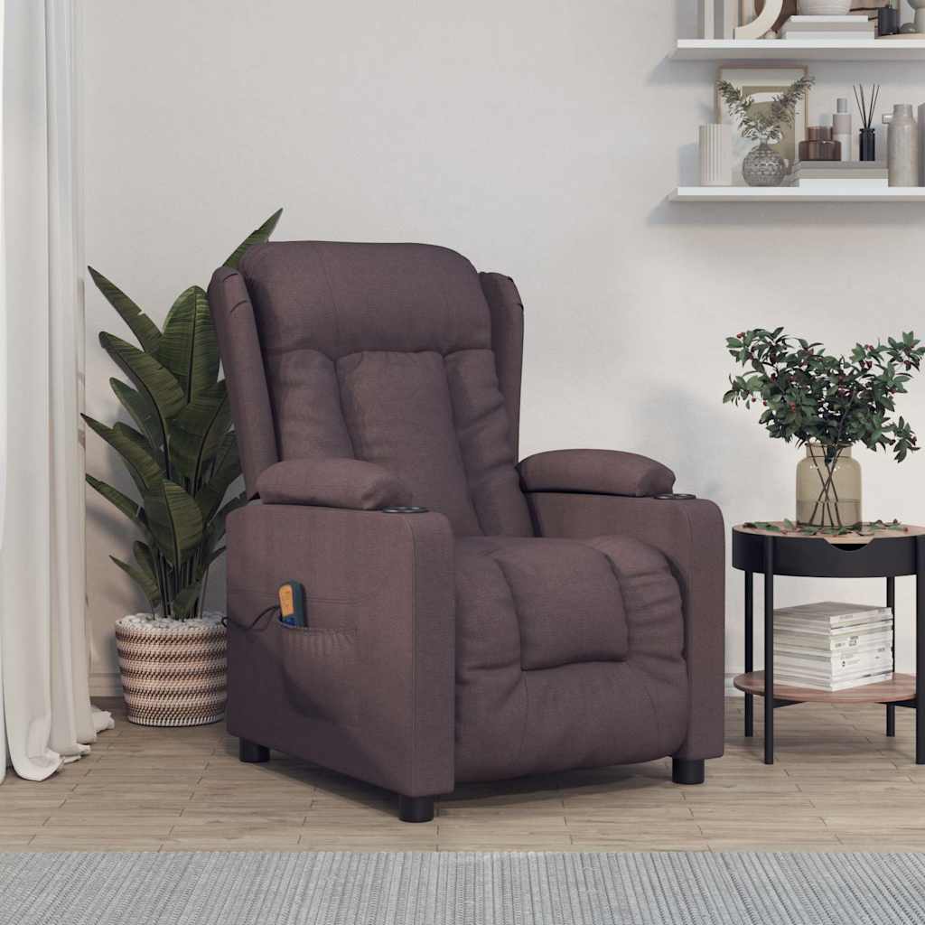 Fauteuil de massage Marron foncé Tissu Fauteuils électriques vidaXL