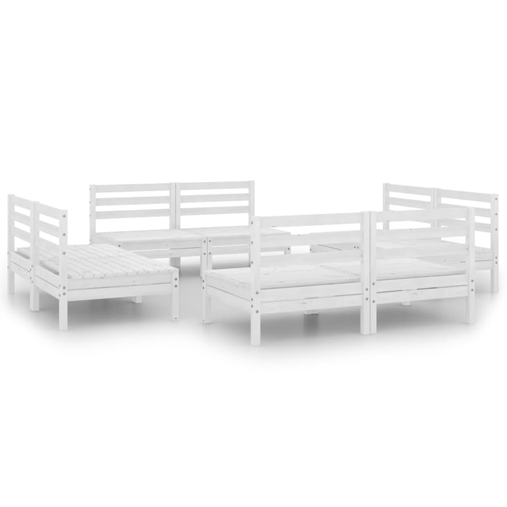 Salon de jardin 8 pcs Blanc Bois de pin massif