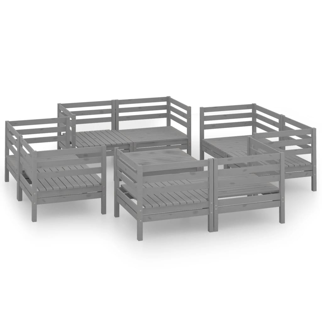 Salon de jardin 9 pcs Gris Bois de pin massif