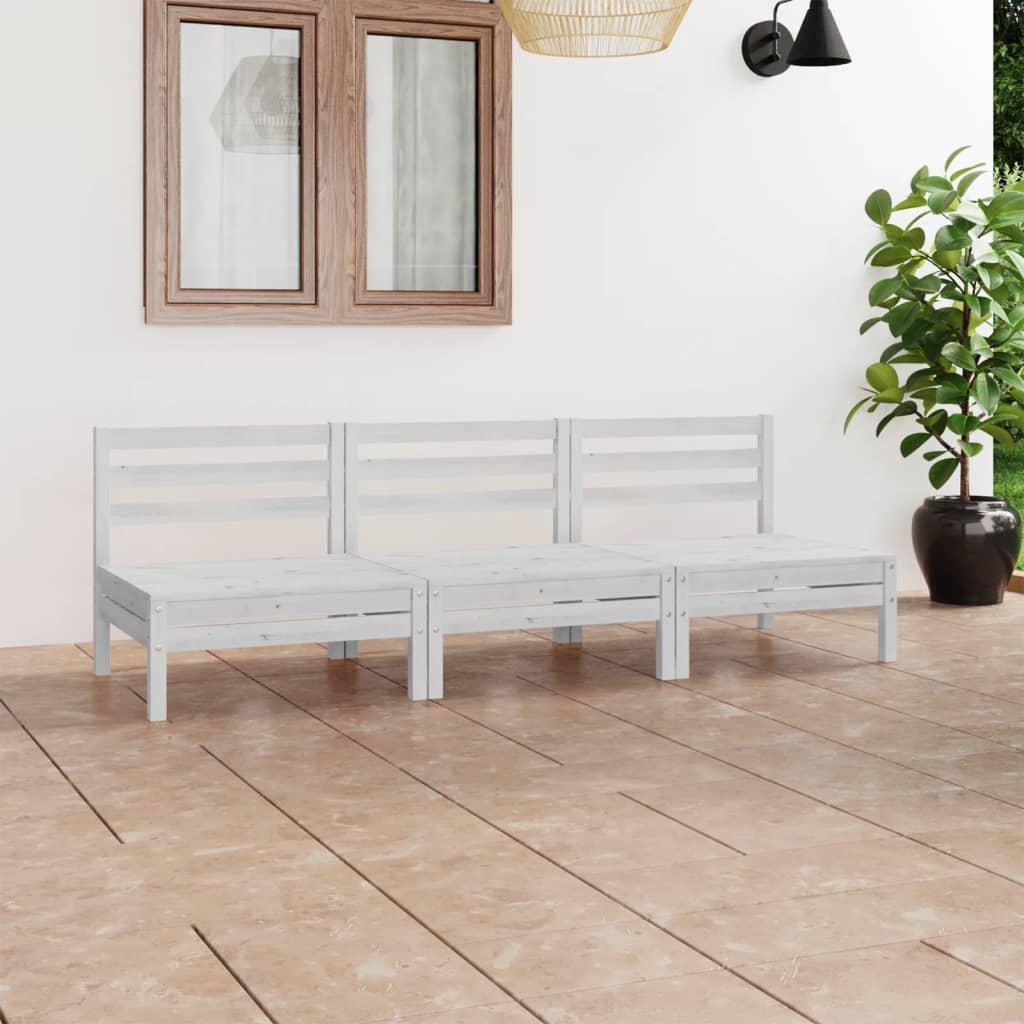 Salon de jardin 3 pcs Blanc Bois de pin massif