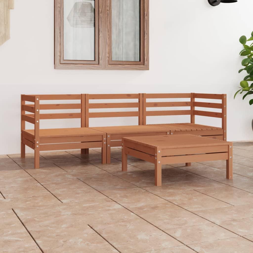 Salon de jardin 4 pcs Marron miel Bois de pin massif