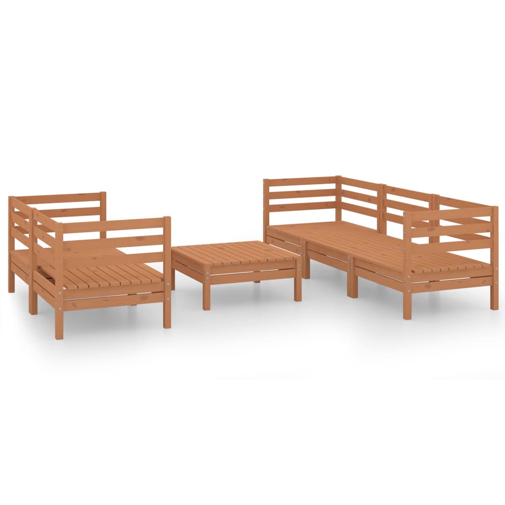 Salon de jardin 6 pcs Marron miel Bois de pin massif