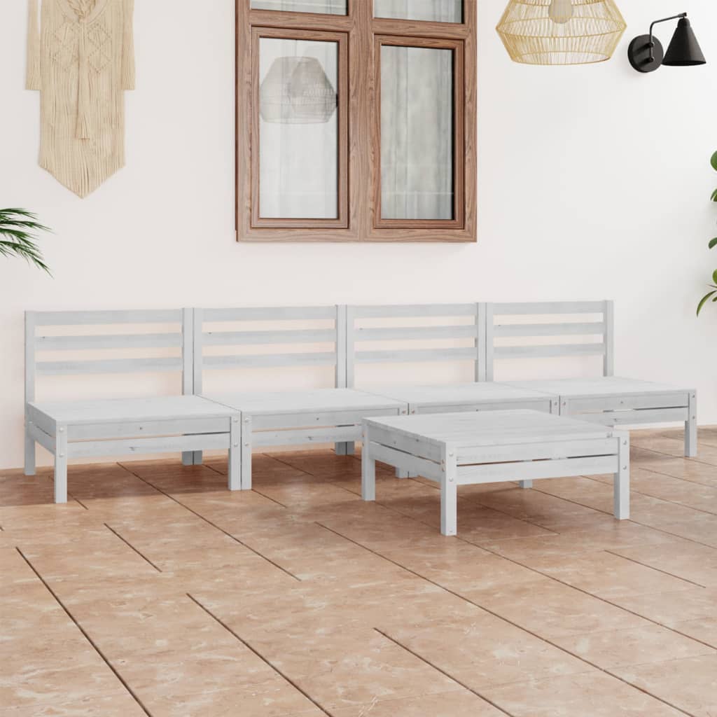Salon de jardin 5 pcs Blanc Bois de pin massif