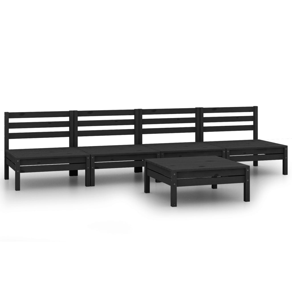 Salon de jardin 5 pcs Noir Bois de pin massif