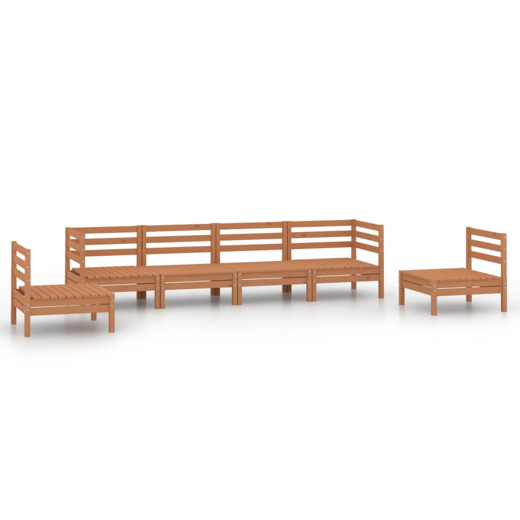 Salon de jardin 6 pcs Marron miel Bois de pin massif