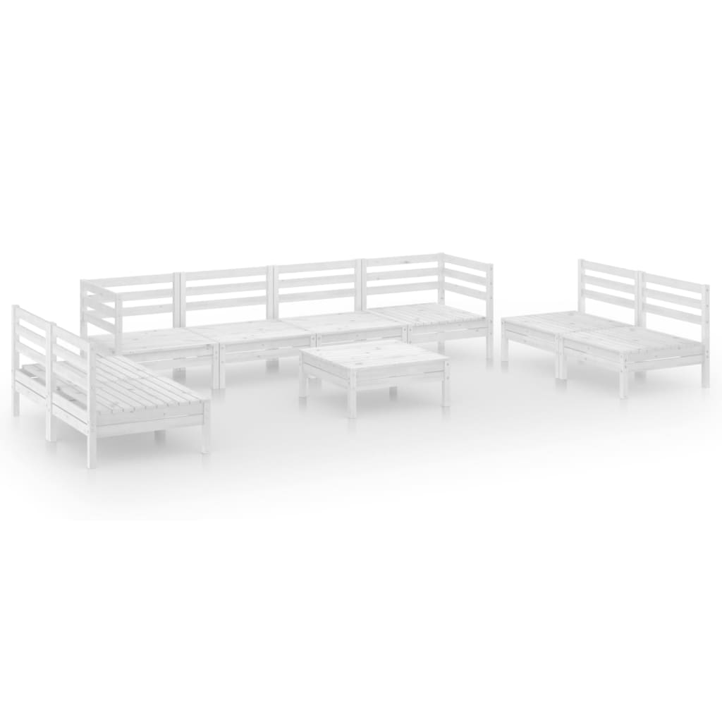 Salon de jardin 9 pcs Blanc Bois de pin massif
