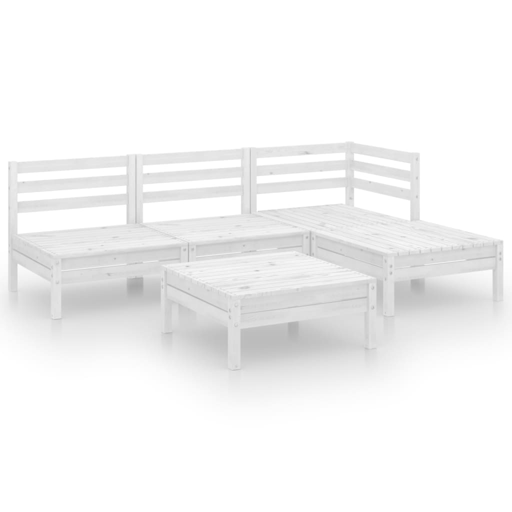 Salon de jardin 5 pcs Bois de pin massif Blanc