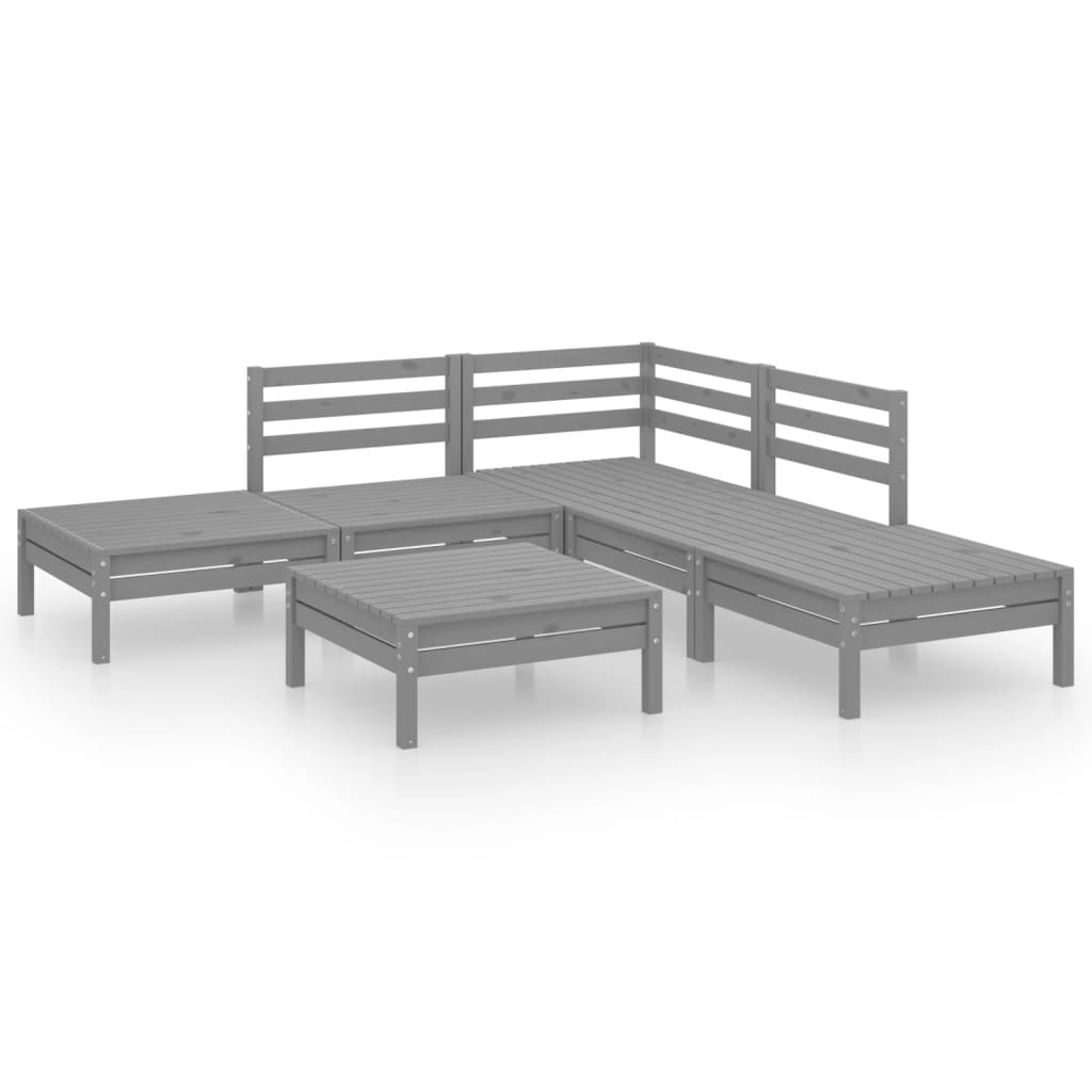Salon de jardin 6 pcs Bois de pin massif Gris