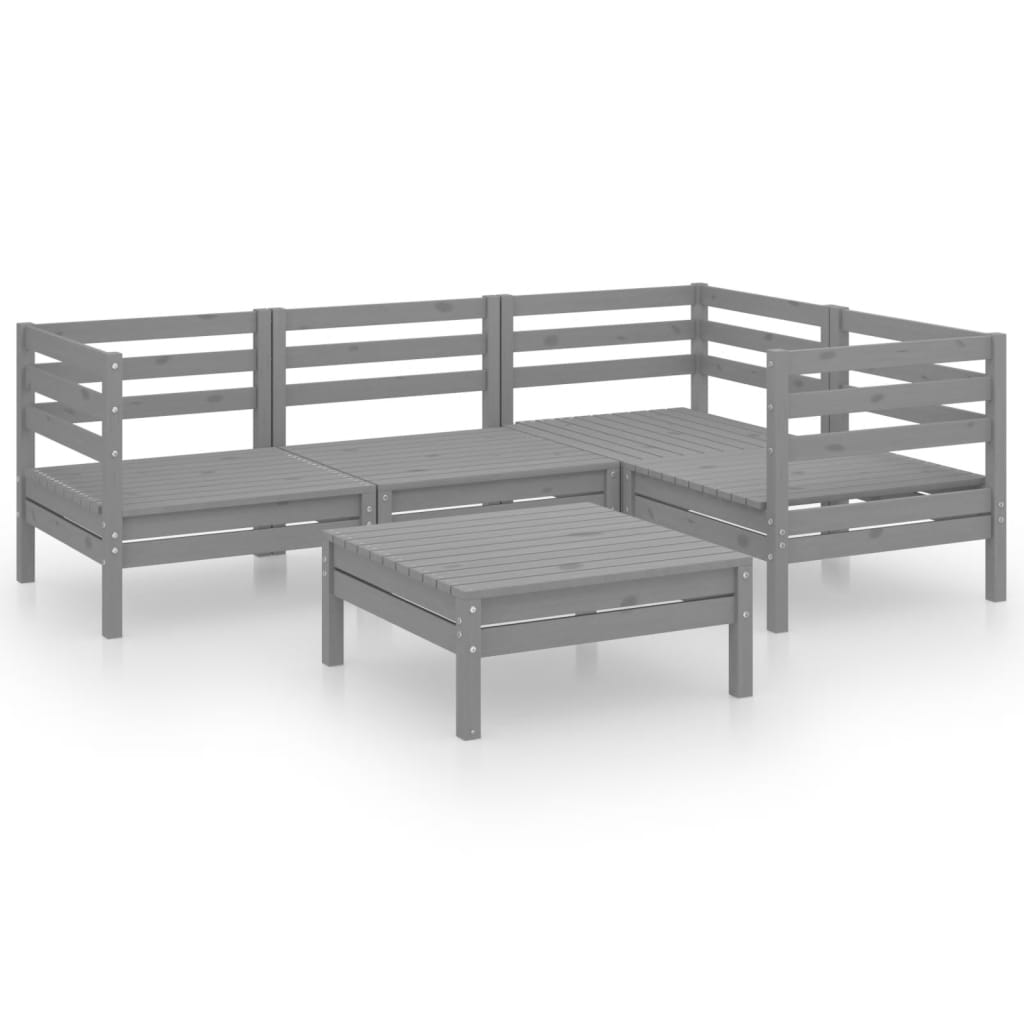 Salon de jardin 5 pcs Bois de pin massif Gris