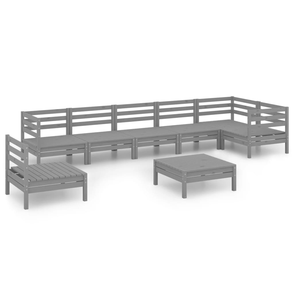 Salon de jardin 8 pcs Bois de pin massif Gris