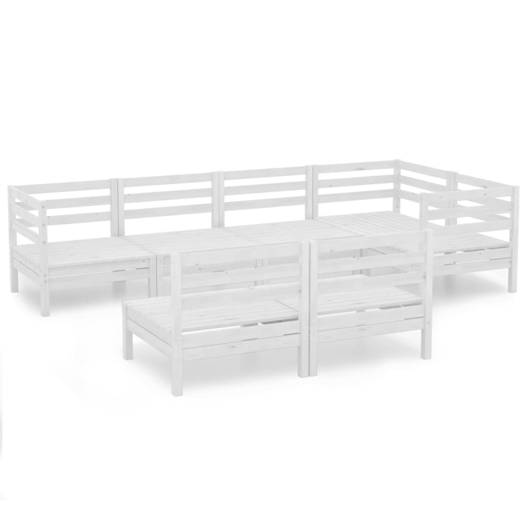 Salon de jardin 7 pcs Bois de pin massif Blanc