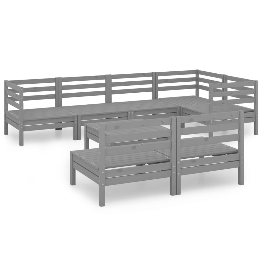 Salon de jardin 8 pcs Bois de pin massif Gris