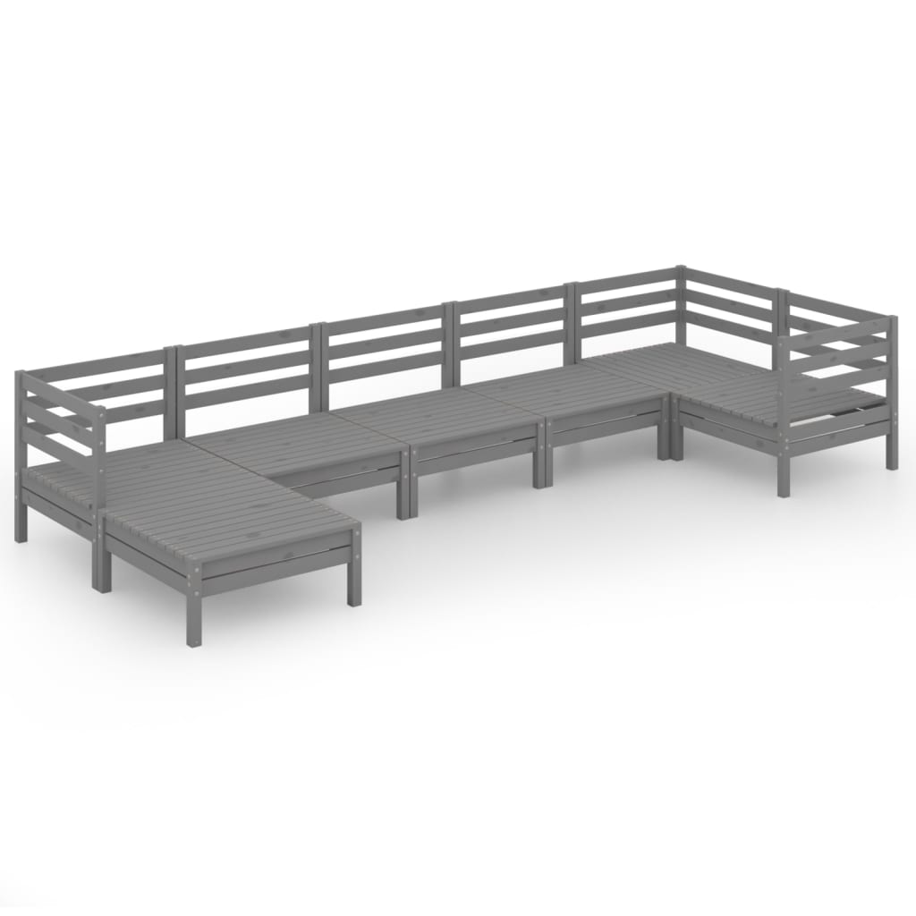 Salon de jardin 7 pcs Bois de pin massif Gris
