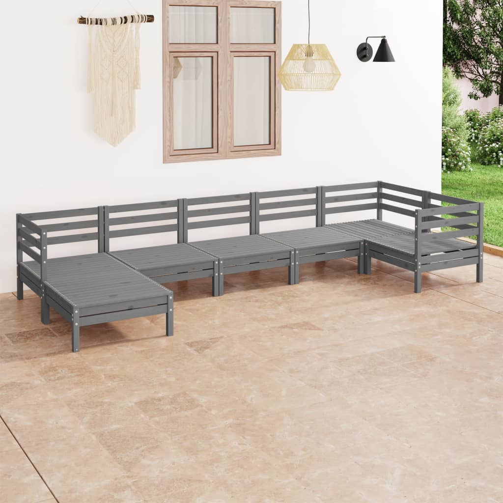 Salon de jardin 7 pcs Bois de pin massif Gris