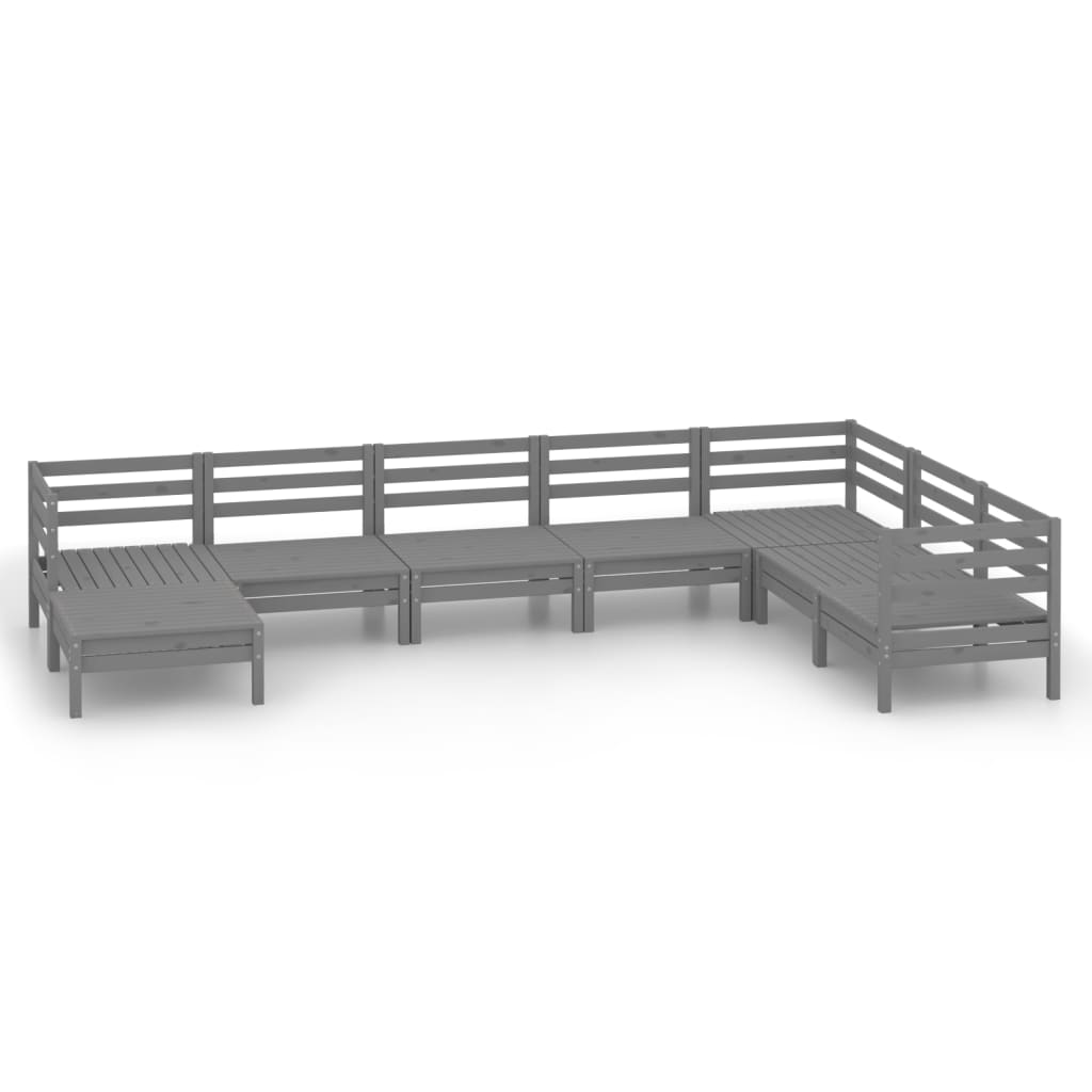 Salon de jardin 8 pcs Bois de pin massif Gris