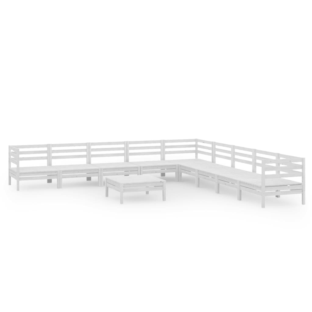 Salon de jardin 10 pcs Bois de pin massif Blanc