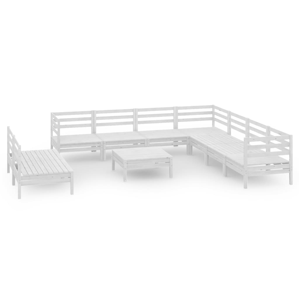 Salon de jardin 10 pcs Bois de pin massif Blanc