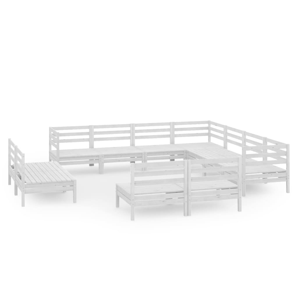 Salon de jardin 11 pcs Bois de pin massif Blanc